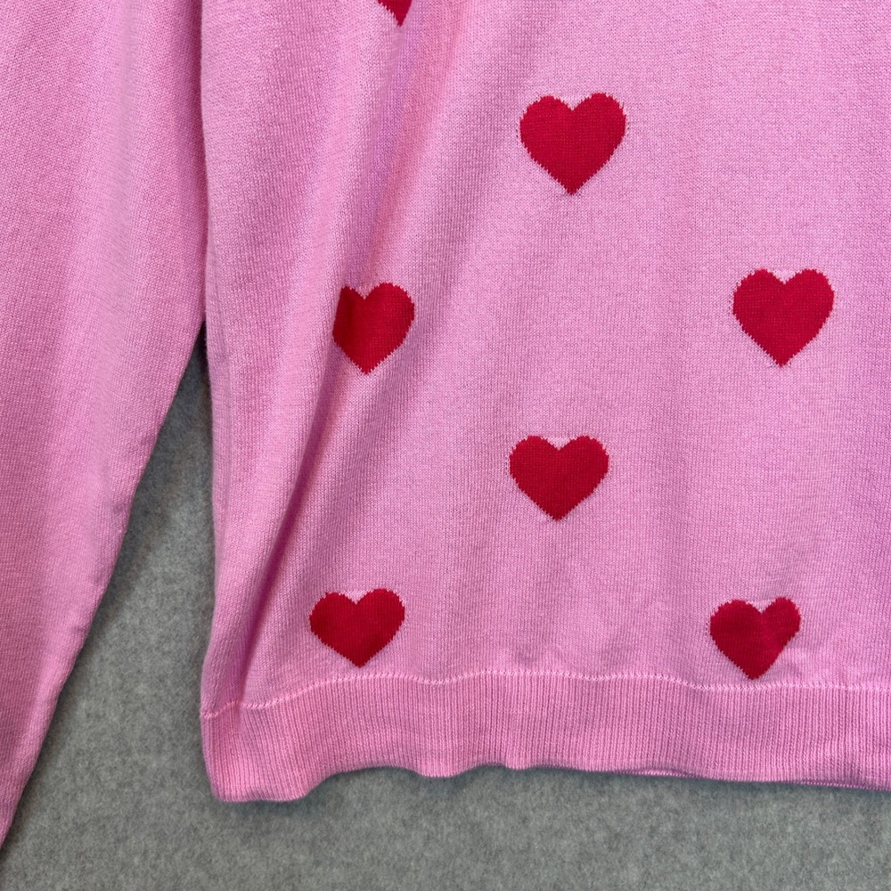 J.Crew Size XL Teddie Sweater Pink Red Heart Cotton Love Valentines Date NWT - Picture 4 of 10